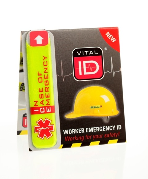 Vital ID worker emergency tags for helmets